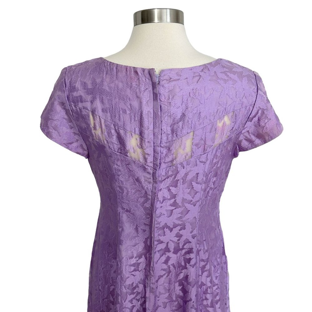 Vtg 1970s Large Lilac Purple Sheer Floral Chiffon Modest Short Sleeve Prom Dress - Picture 6 of 15